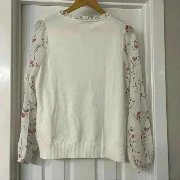 Sioni Milano White Knit Sweater With Sheer Sleeves- Sz. M Office Casual - Picture 2 of 7